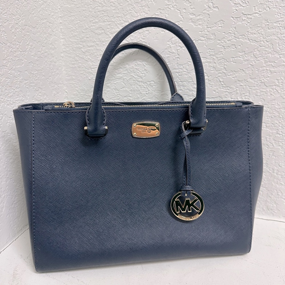 Michael Kors Navy Blue Savannah Saffiano Leather Satchel with dust bag